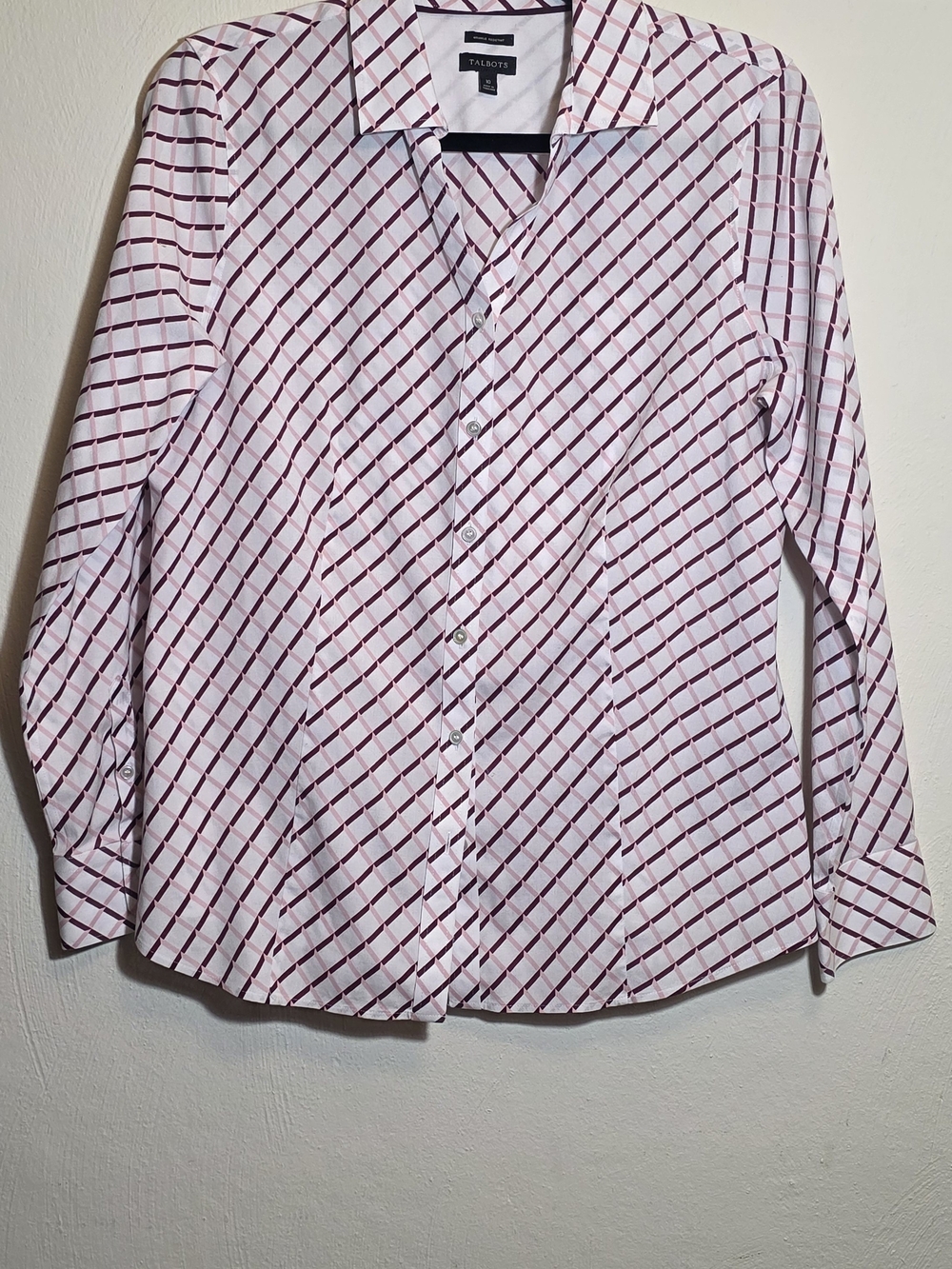 Talbots Pink & Burgundy Plaid Button-Up Blouse